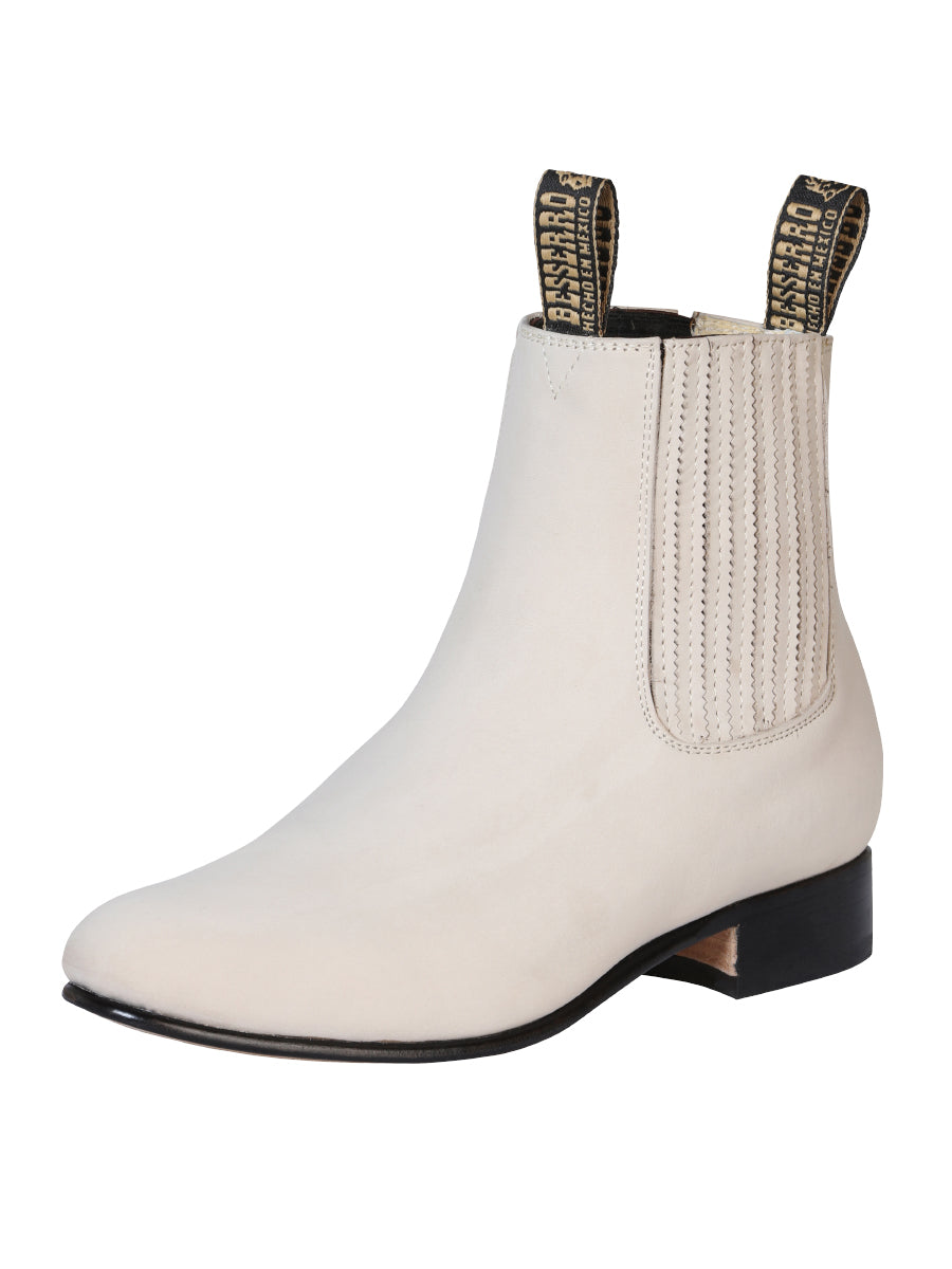 Bota Vaquera Charra El General Piel Nobuk para Hombre - Hueso