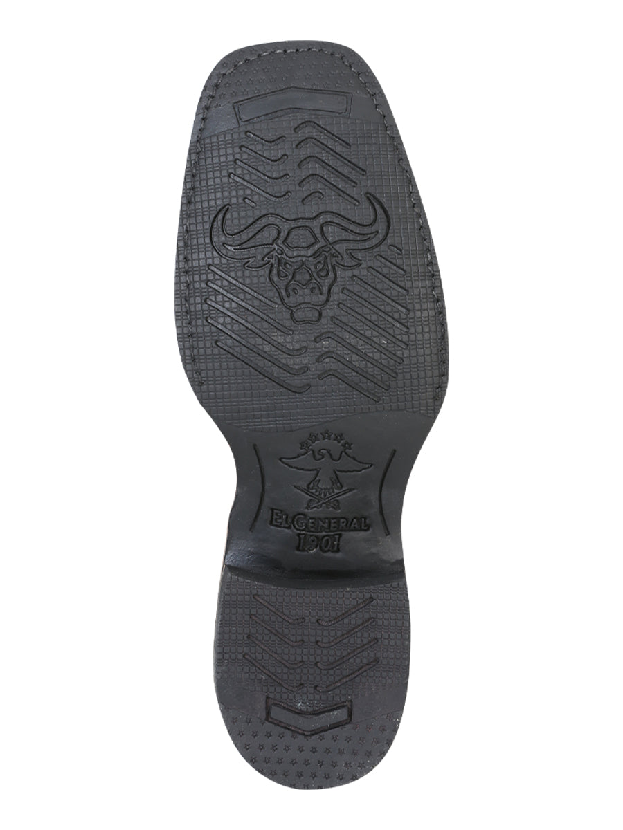 Bota Vaquera Rodeo Hombre El General Piel Crazy Bovino Negro - Modelo 33305