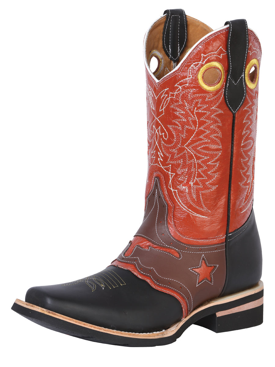 Bota Vaquera Rodeo El General Piel Crazy para Hombre - Negro - Modelo 33305