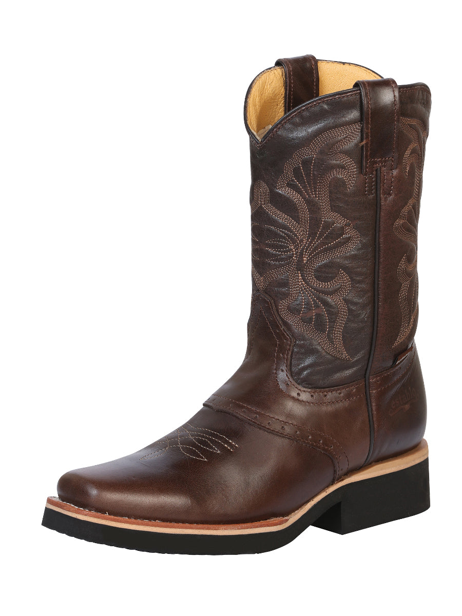 Bota Vaquera Rodeo Establo Piel Vacuna para Hombre - Modelo 33557