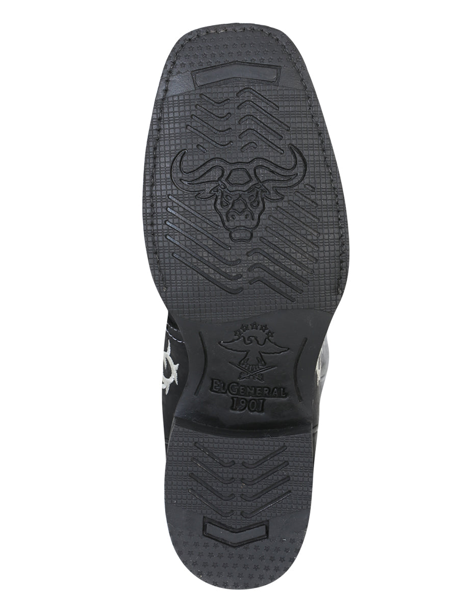 Bota Vaquera Rodeo Hombre El General Piel Crazy Bovino Negro - Modelo 34313