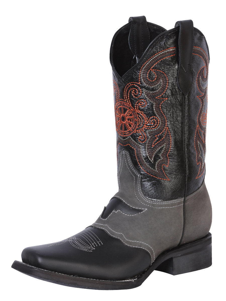 Bota Vaquera Rodeo El General Piel Crazy para Hombre - Negro / Gris - Modelo 40668