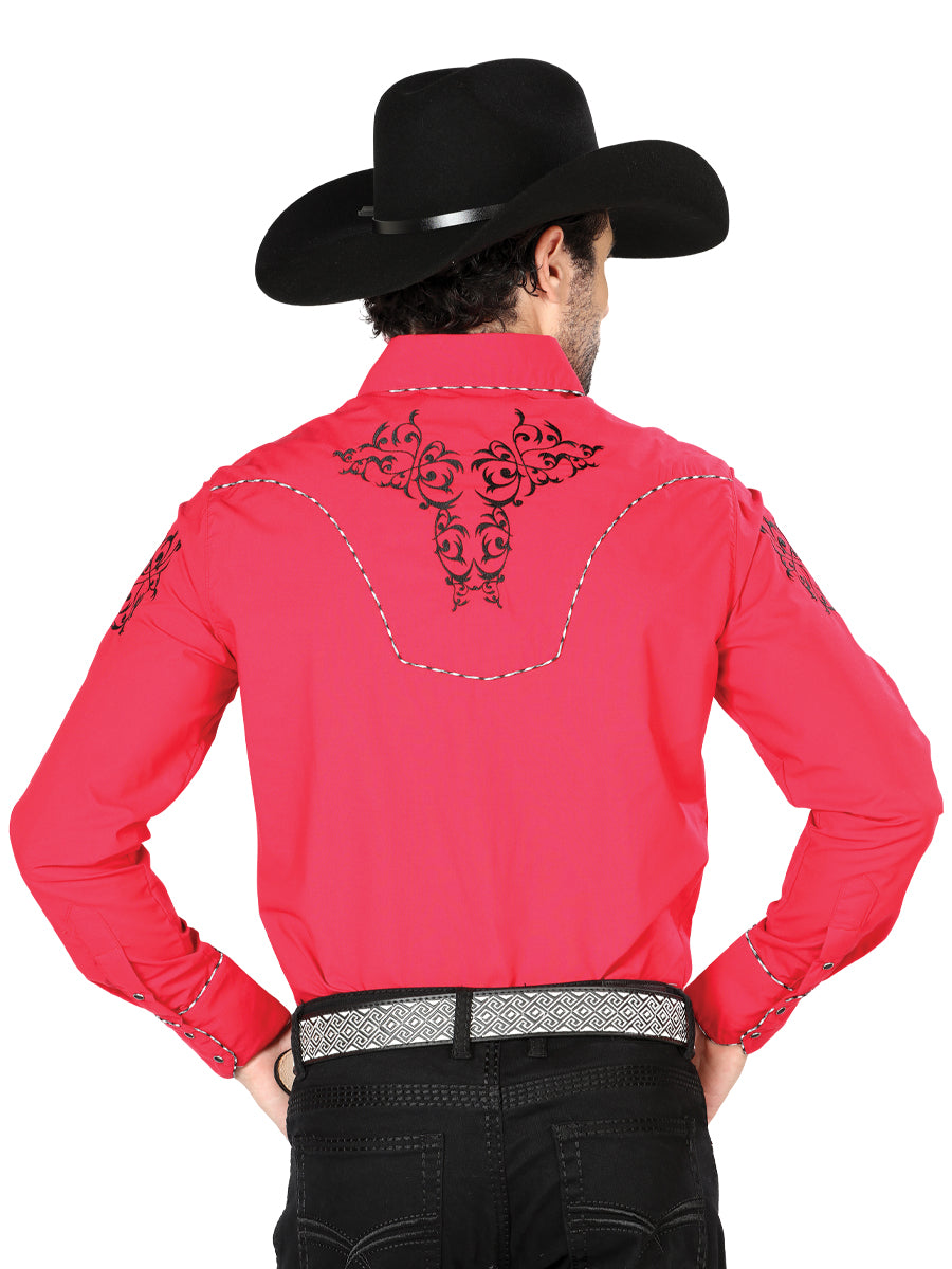 Camisa Manga Larga El General Bordado Vaquero Rojo/Negro