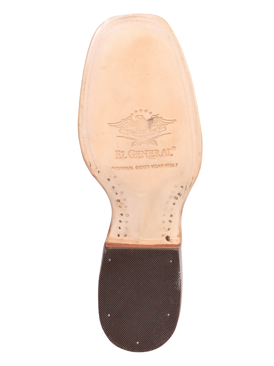 Bota Vaquera Rodeo Hombre El General Piel Bovino Grabado Tejido Tabaco - Modelo 41791
