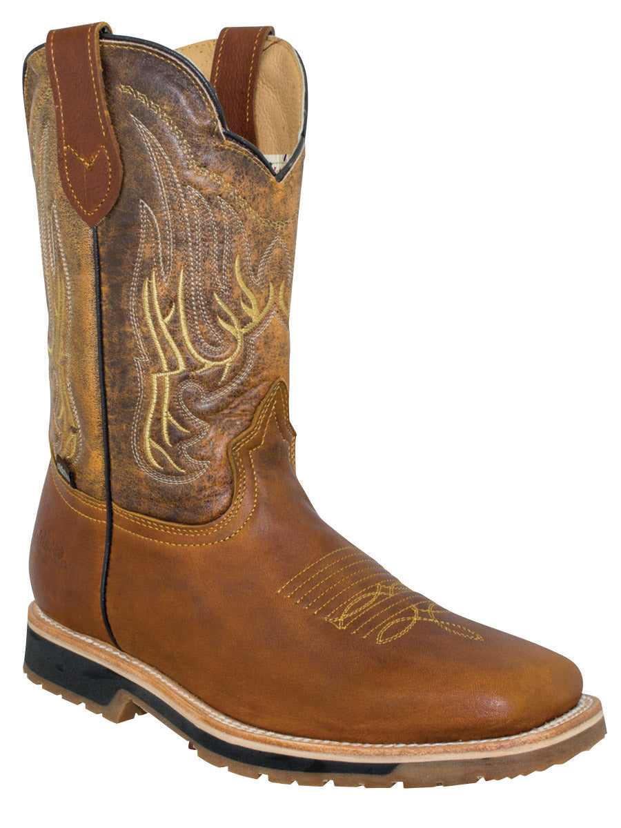 Bota Vaquera Rodeo Establo Piel Grisly para Hombre - Miel / Gris - Modelo 41972