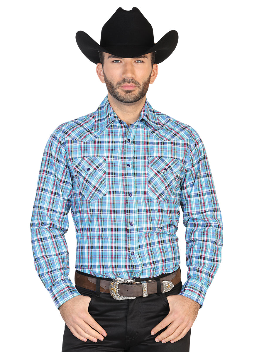Camisa Manga Larga El General Vaquera Manga Larga 55% 45%Polyester Verde/Rosa