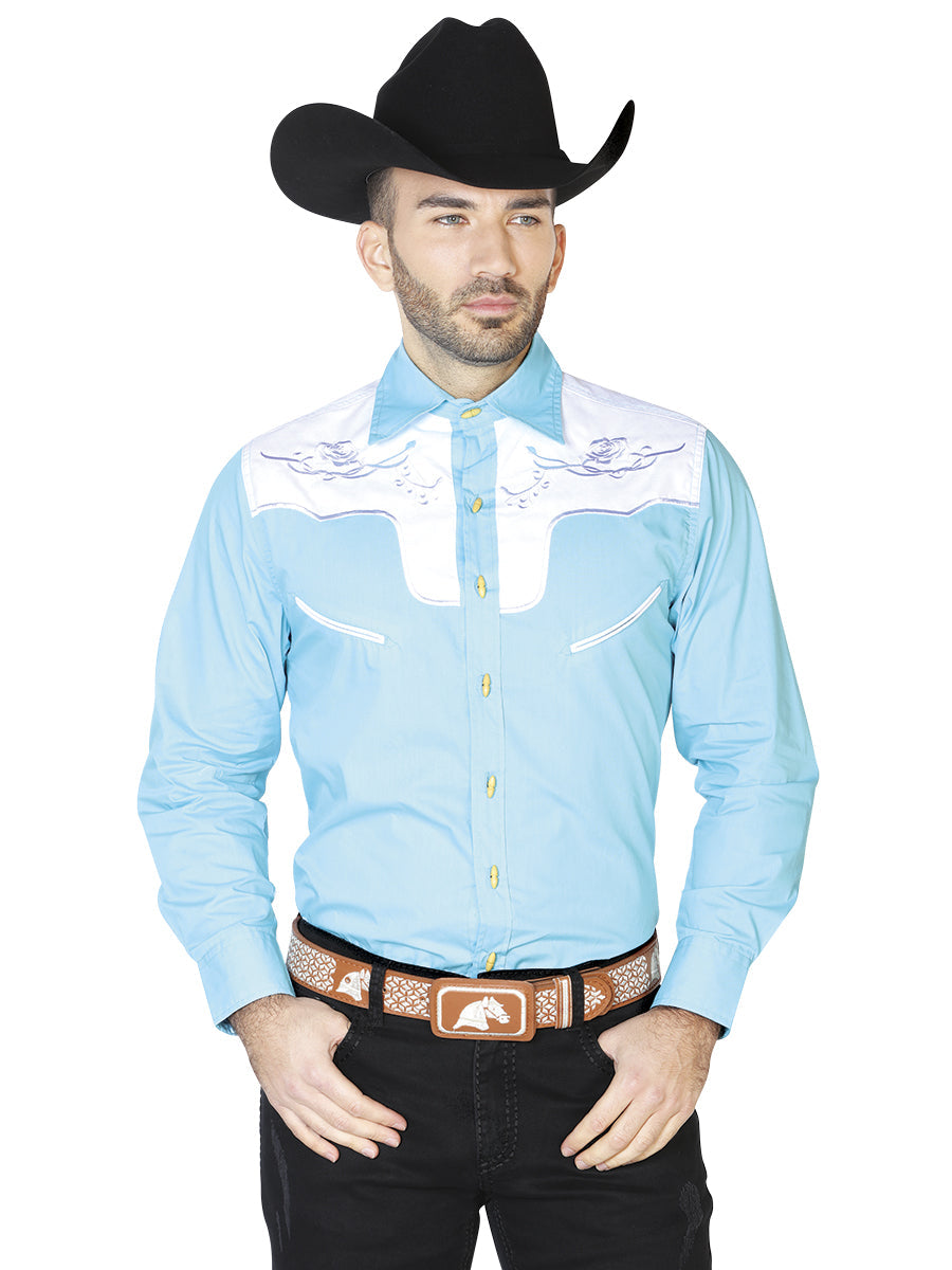 Camisa Vaquera de Hombre El General Ante/bordada 2019-131 Bordada en 55% Algodón 45% Poliéster Color Azul Claro 42587