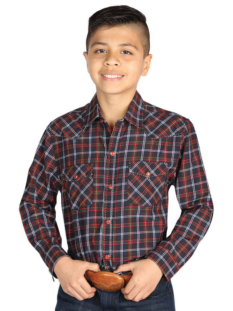 Camisa Manga Larga El General Vaquera Para Nino 55% 45%Polyester Negro/Rojo
