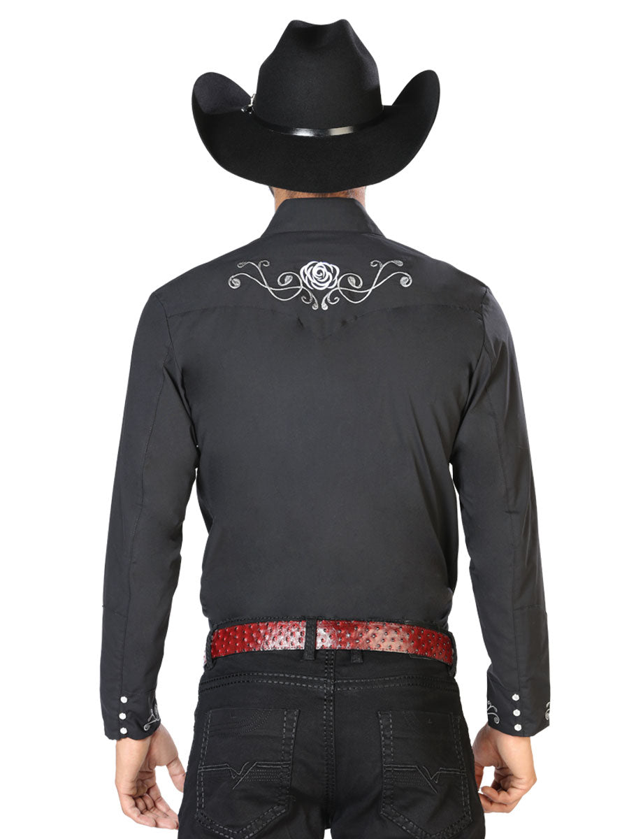 Camisa Manga Larga El General Bordado Vaquero Negro/Blanco