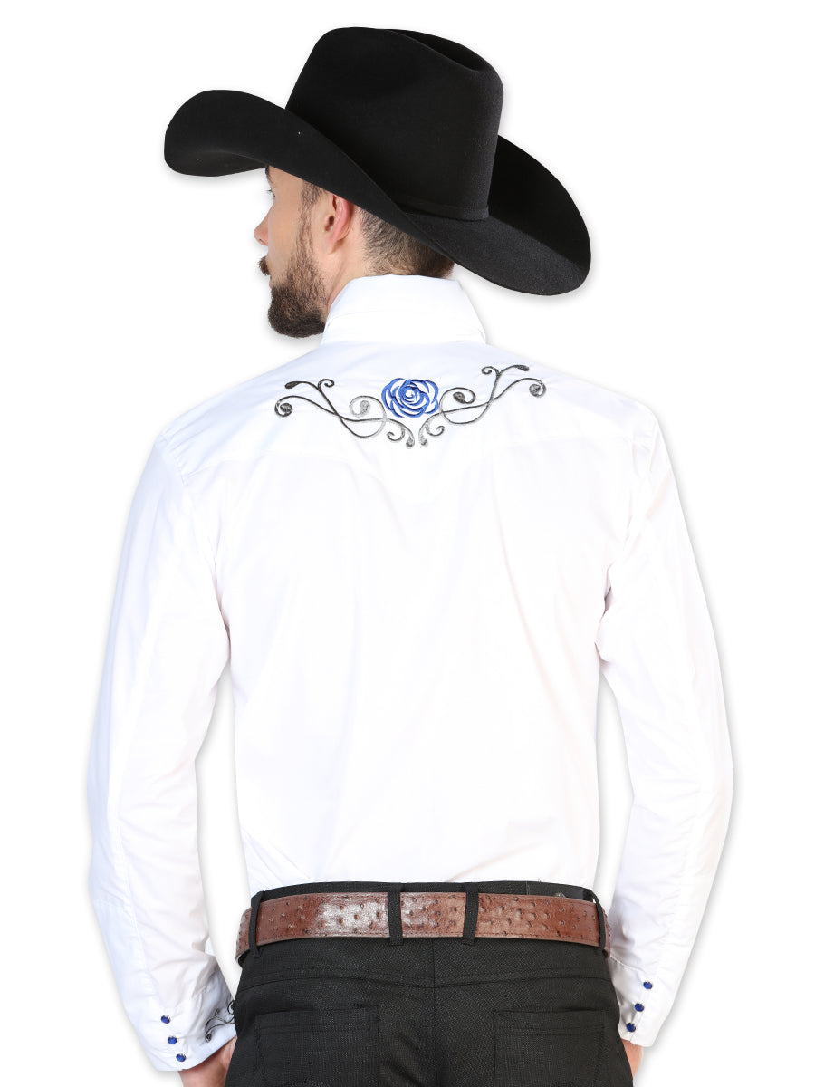 Camisa Manga Larga El General Bordado Vaquero Blanco/Azul