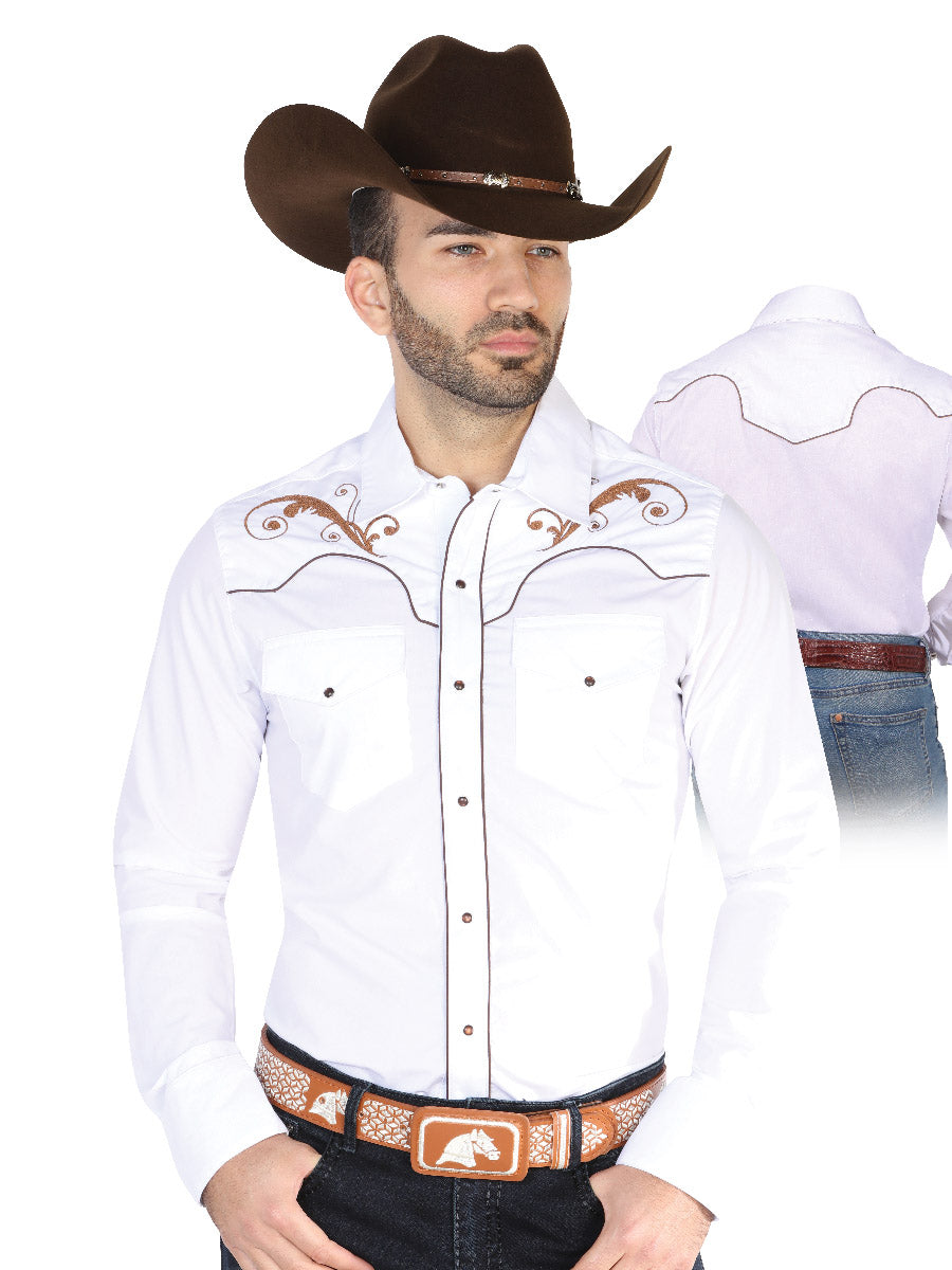 Camisa Manga Larga El Señor de los Cielos El Bordado Blanco/Negro