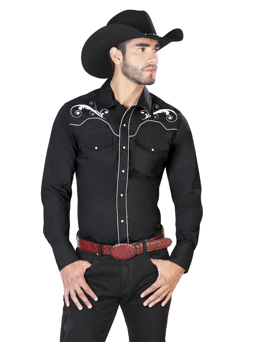 Camisa Manga Larga El Señor de los Cielos El Bordado Negro/Blanco