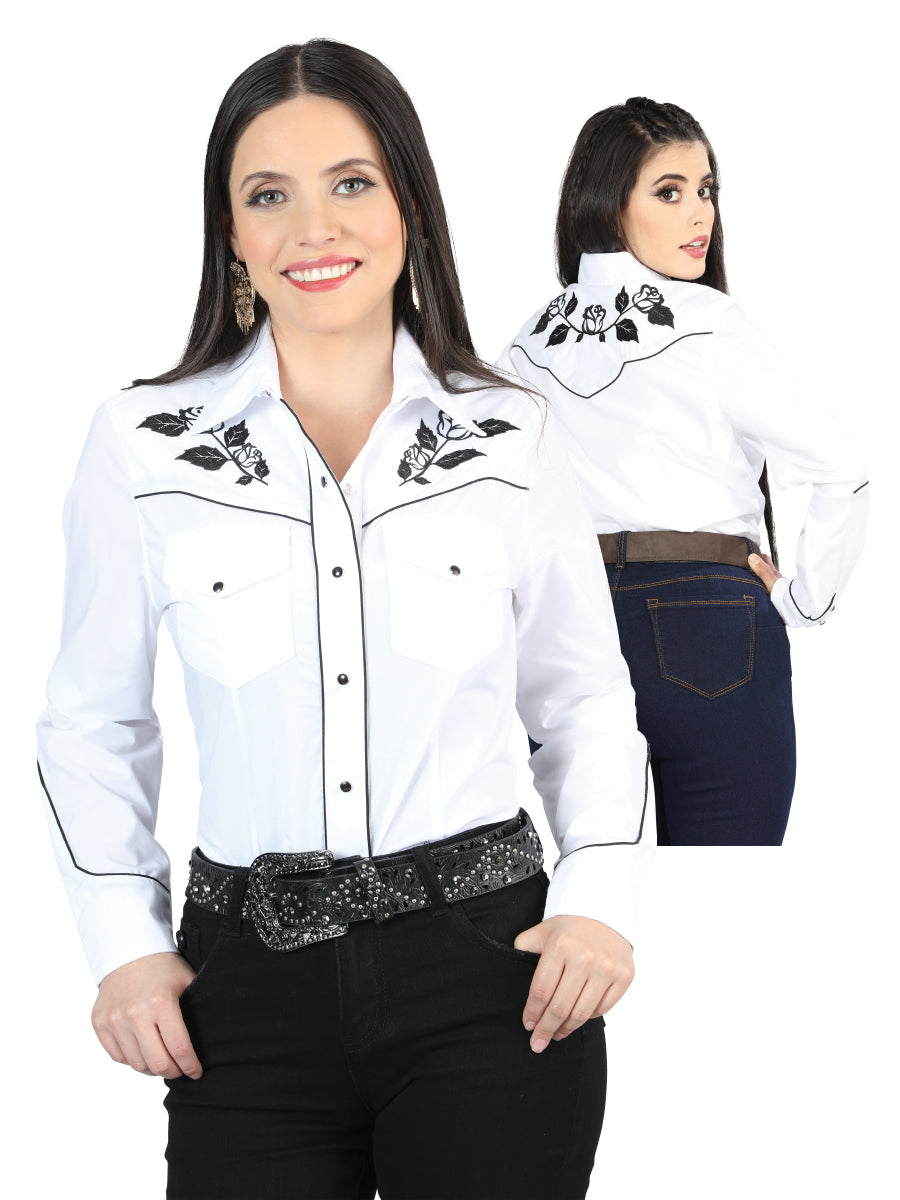 Camisa Manga Larga Dama Blanco Bordado