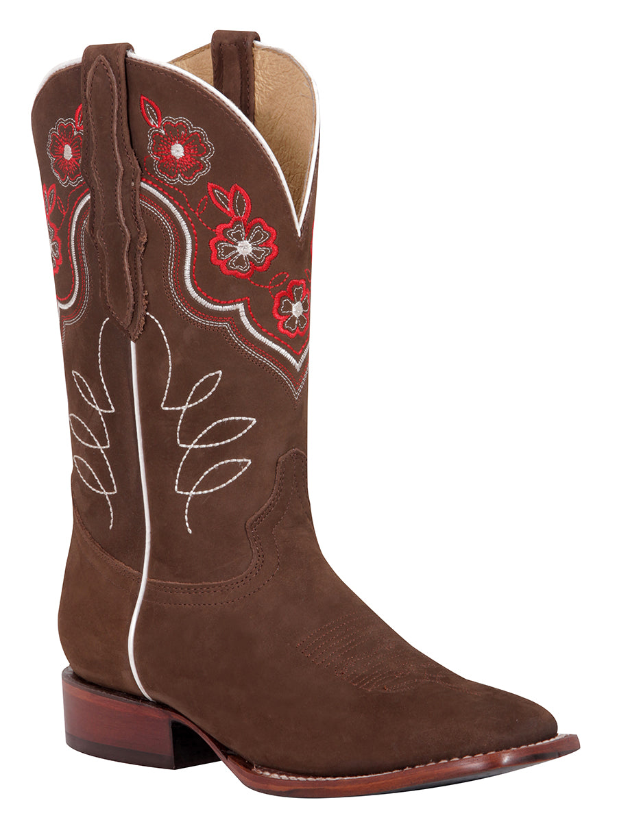 Bota Vaquera Rodeo El General Piel Nobuk para Dama - Vino - Modelo 42980