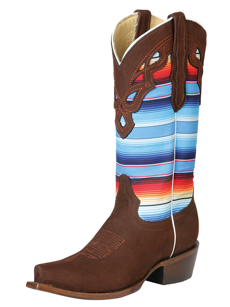 Bota Vaquera El General Piel Nobuk para Dama - Vino - Modelo 42986