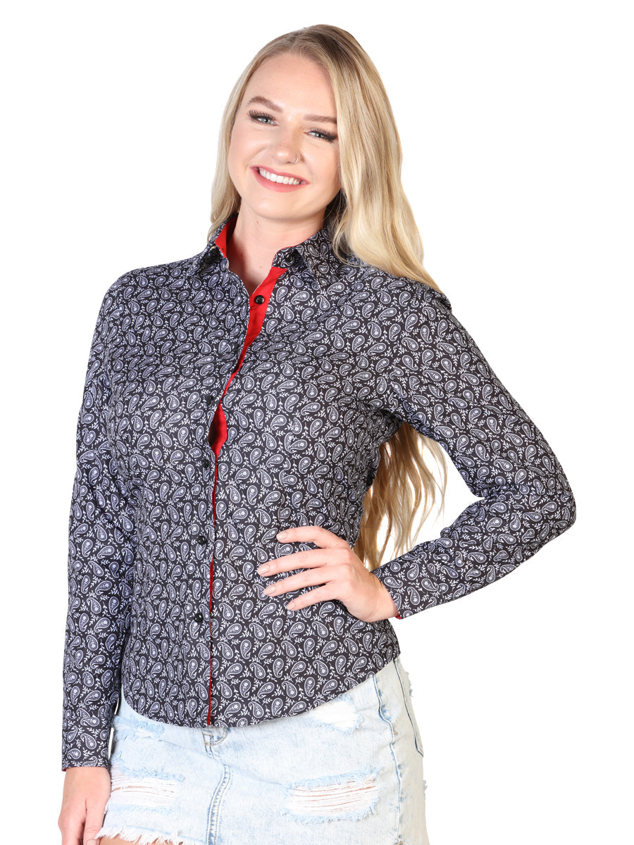 Camisa Manga Larga El Señor de los Cielos Casual Dama Ea000903 % Polyester Negro/Rojo
