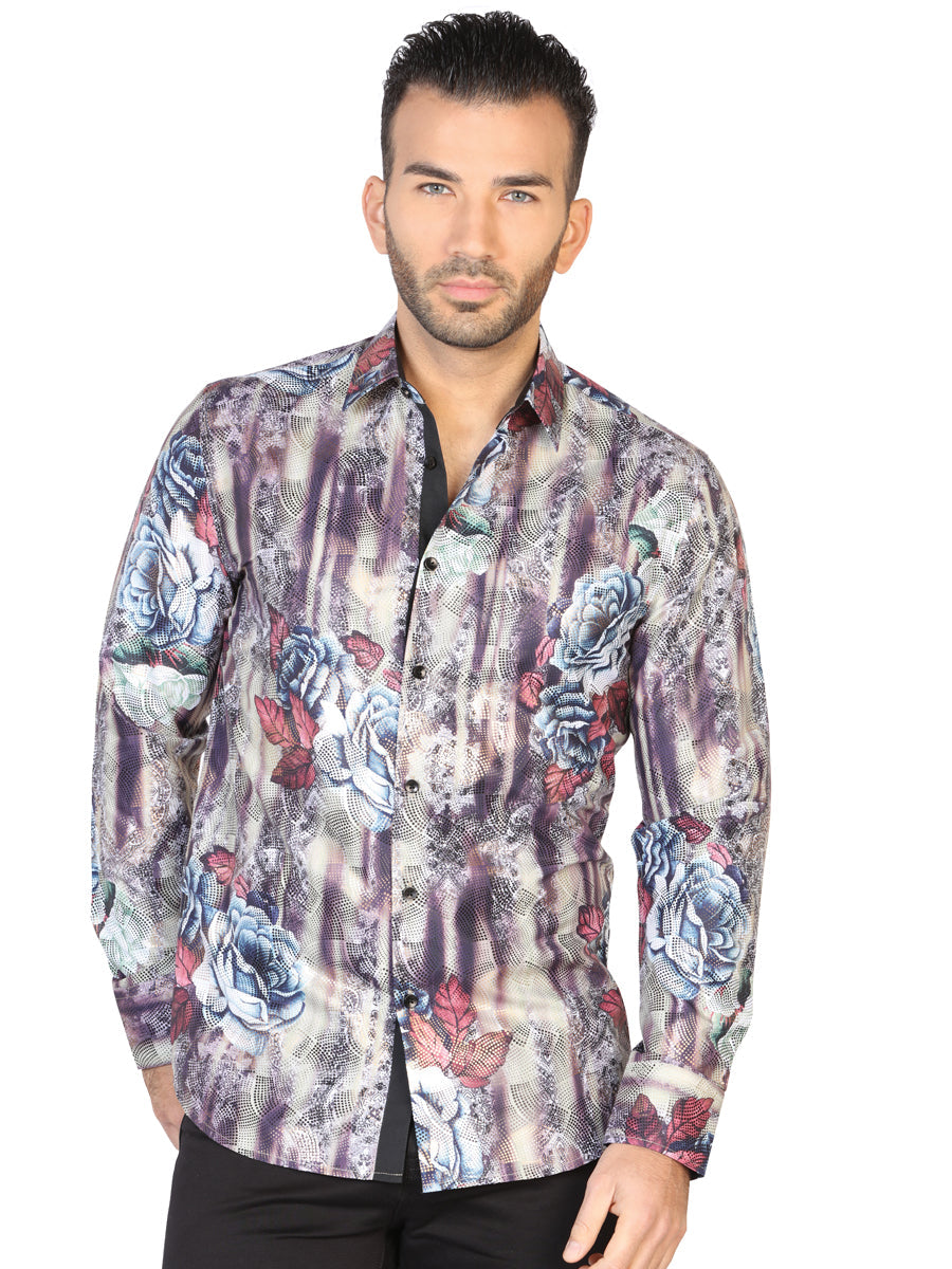 Camisa Manga Larga El General Casual 5# De 03 % Modal Rojo/Oro