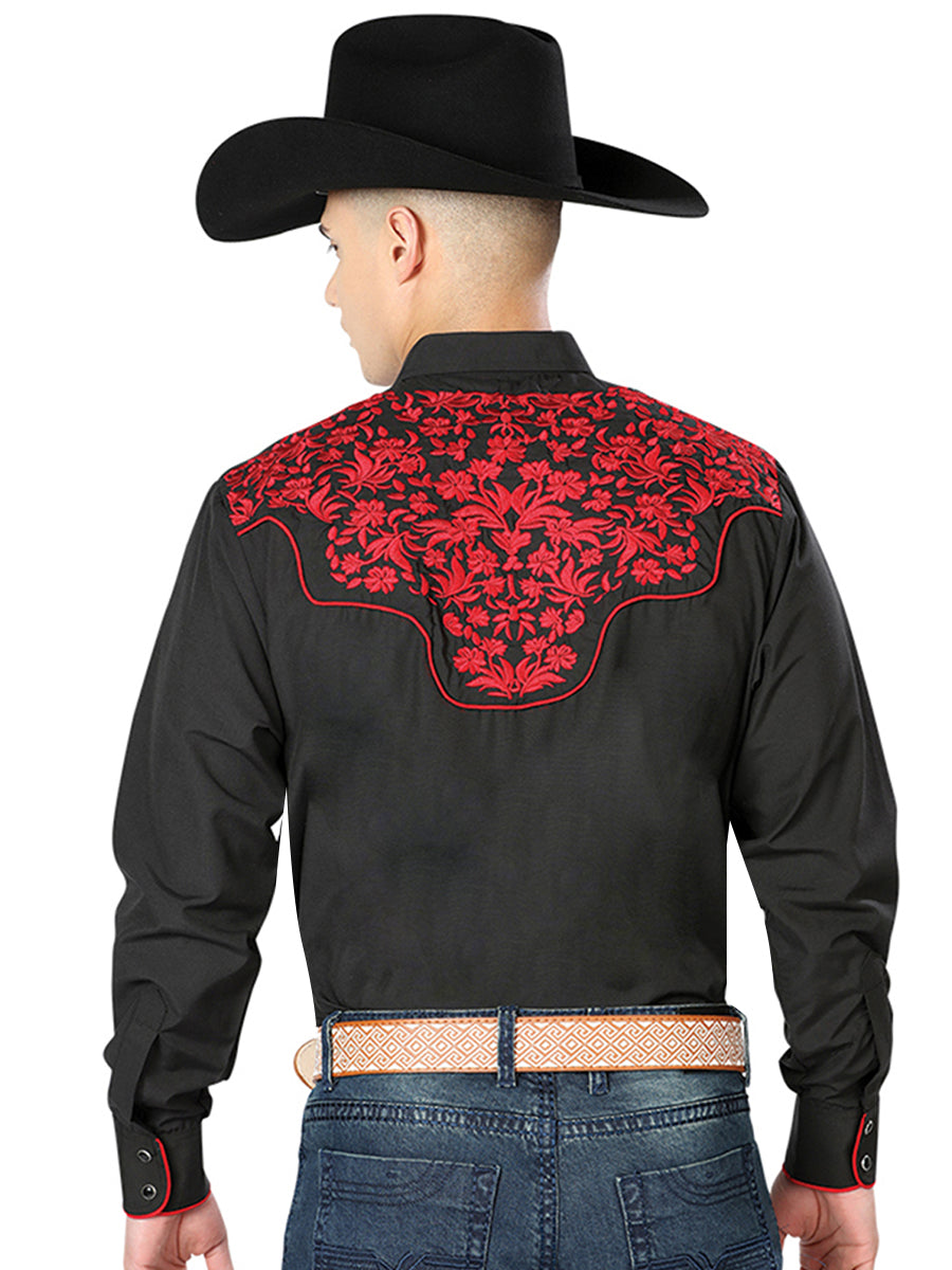 Camisa Manga Larga El Señor de los Cielos El Bordado Negro/Rojo