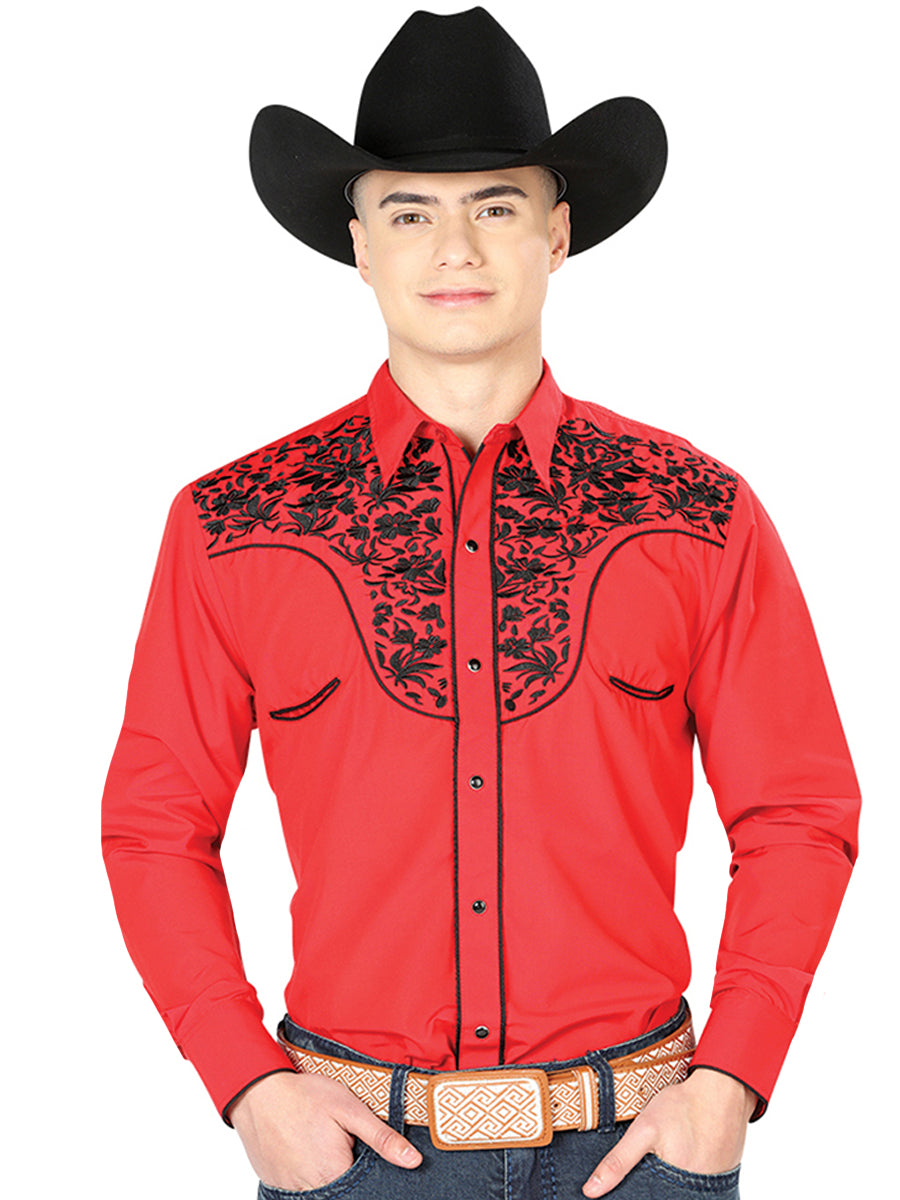Camisa Manga Larga El Señor de los Cielos El Bordado Rojo/Negro