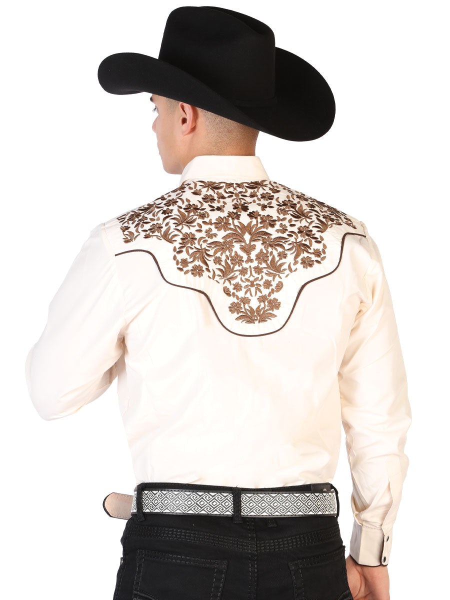 Camisa Manga Larga El Señor de los Cielos El Bordado Beige/Dorado