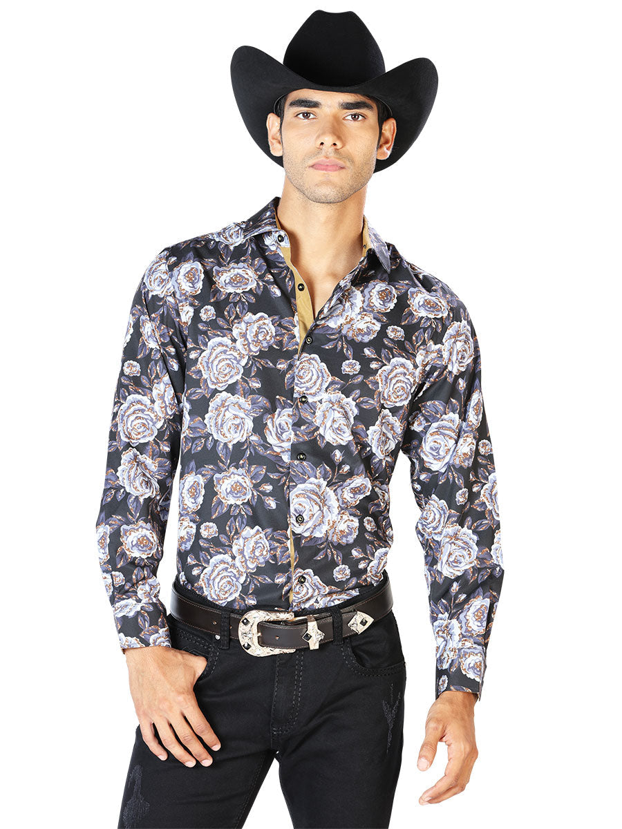 Camisa Manga Larga Negro Beige Casual Manga Larga