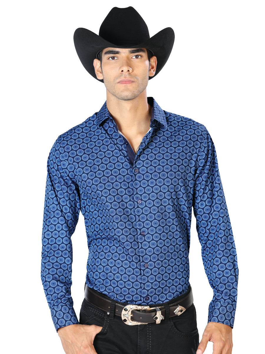 Camisa Manga Larga Azul Marino Azul Casual Manga Larga