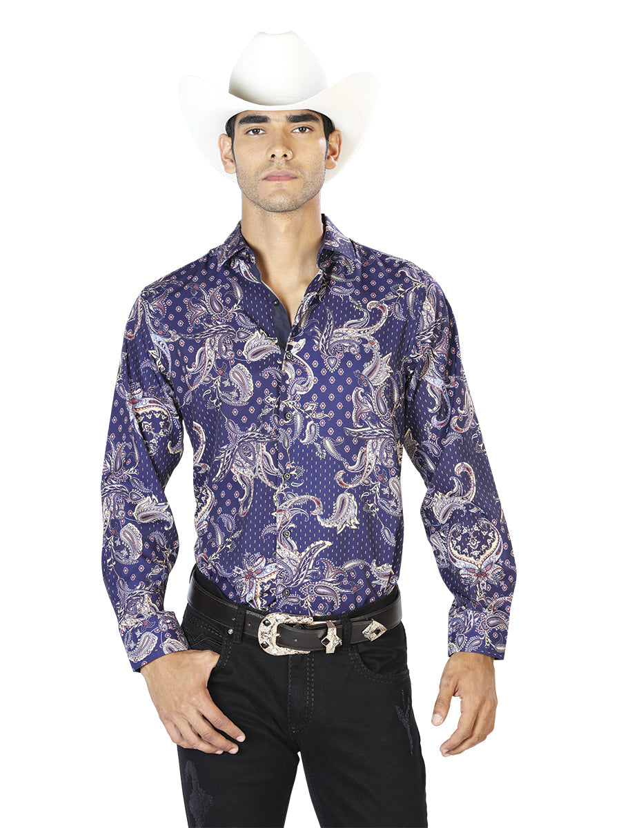 Camisa Manga Larga Azul Casual Manga Larga