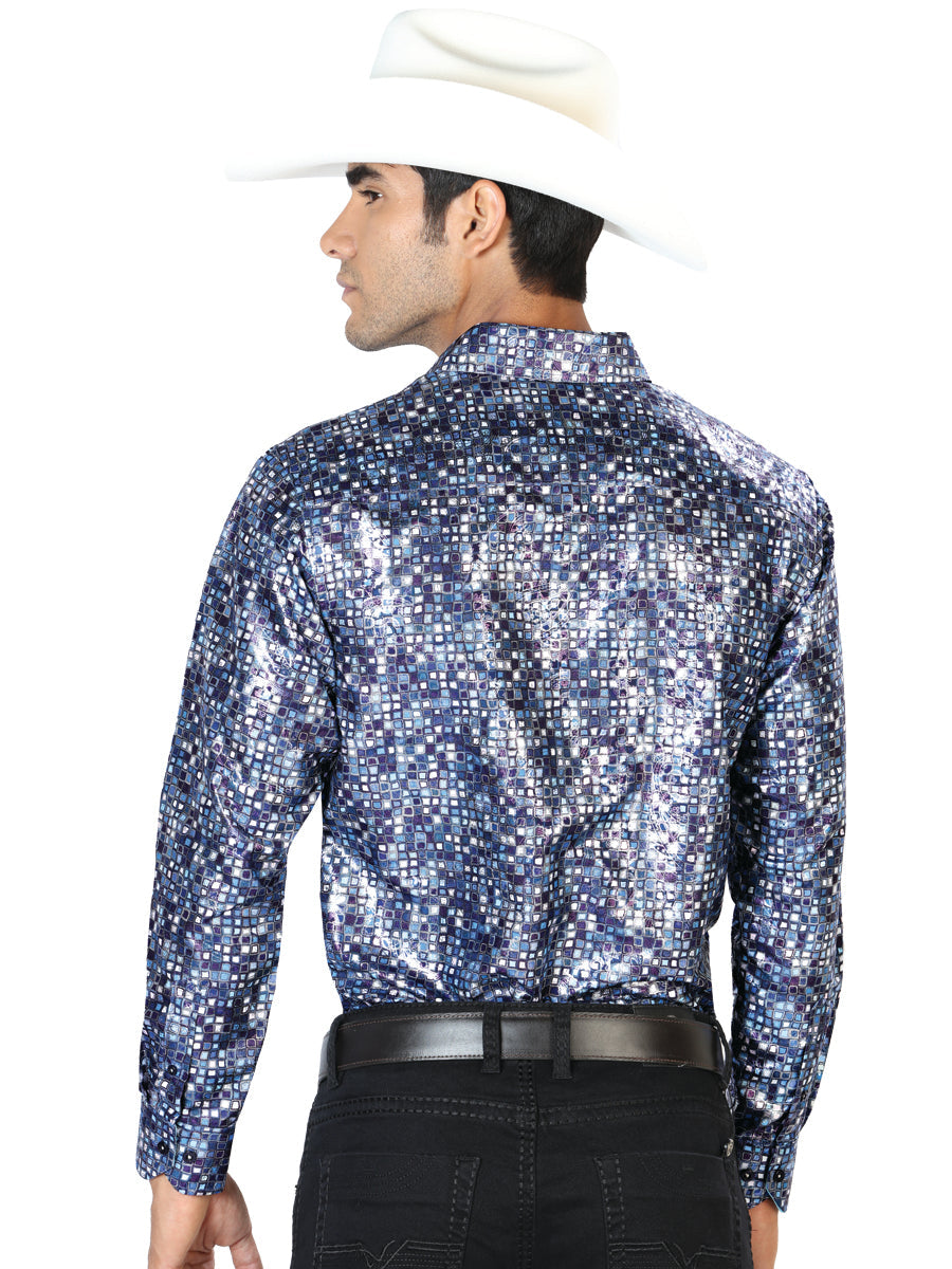Camisa Vaquera de Hombre El Señor de los Cielos Manga Larga Casual en 97% Poliéster 3% Spandex Color Azul Marino 43565
