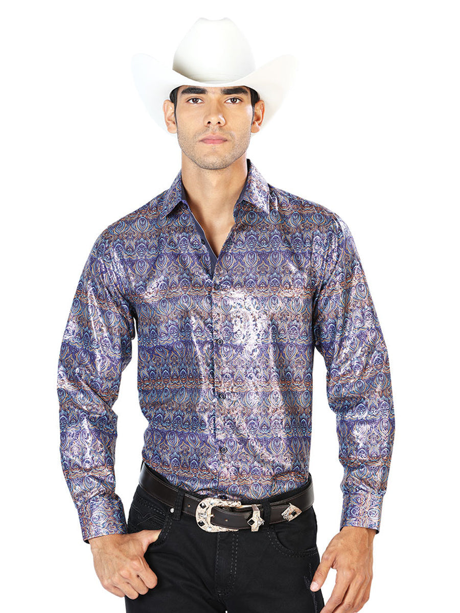 Camisa Manga Larga Azul Marino Azul Casual Manga Larga