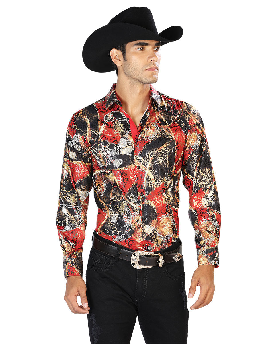 Camisa Manga Larga Negro Rojo Casual Manga Larga