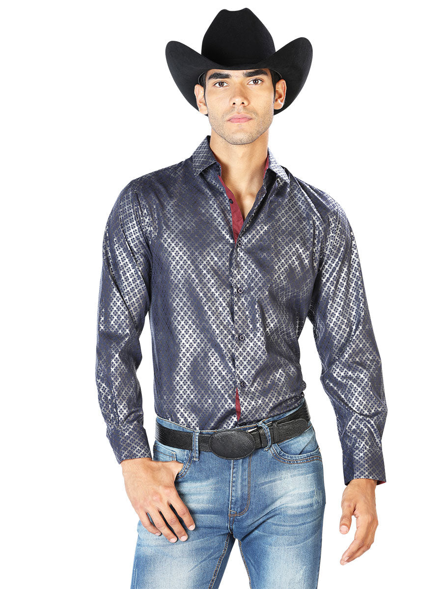 Camisa Manga Larga Azul Marino Casual Manga Larga