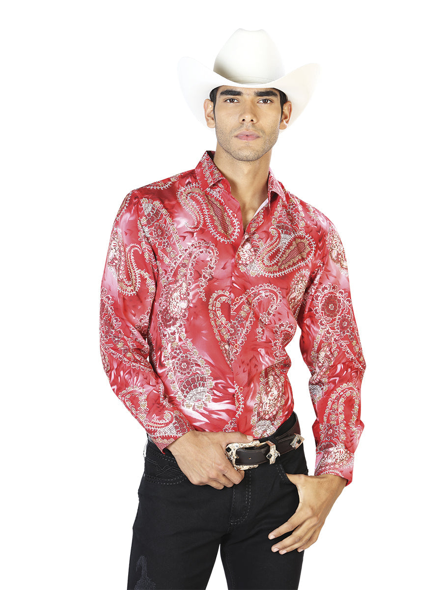 Camisa Manga Larga Rojo Casual Manga Larga