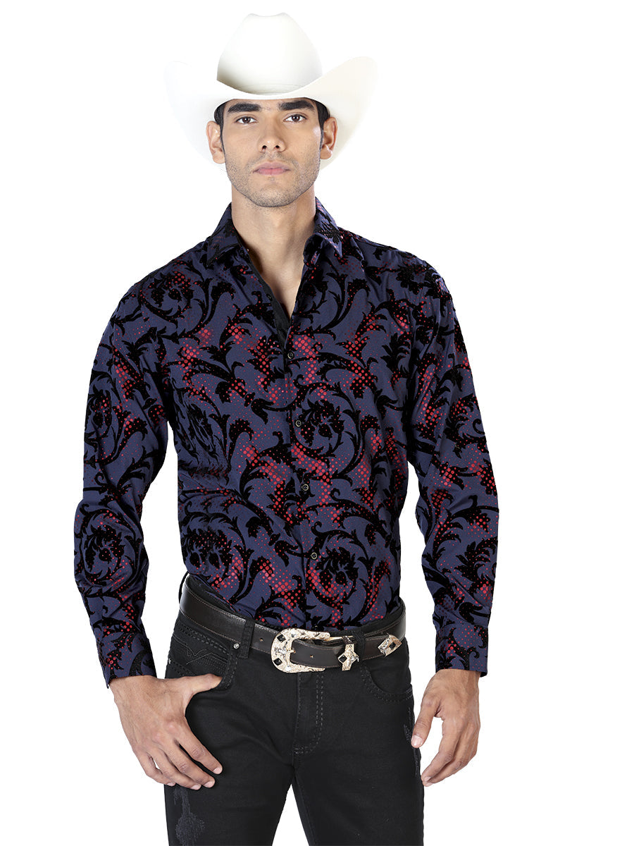 Camisa Manga Larga Azul Marino Casual Manga Larga