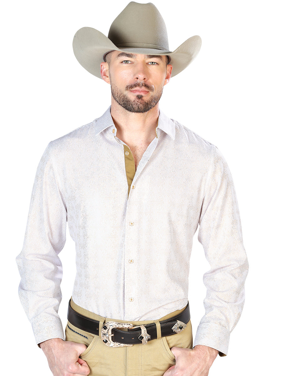 Camisa Manga Larga El Señor de los Cielos Casual Manga Larga El Wh7 97% 3% Marfil/Oro