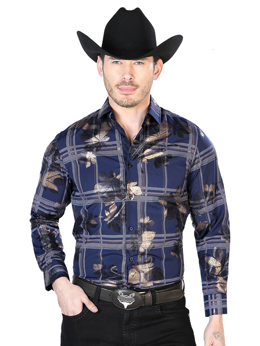 Camisa Manga Larga Azul Marino Azul Manga Larga Vaquero Vaquero