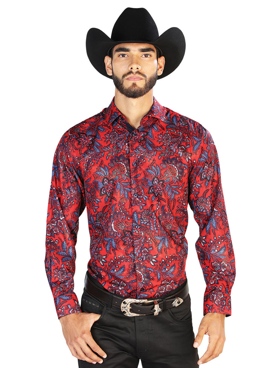 Camisa Manga Larga Rojo Y Azul Casual Manga Larga