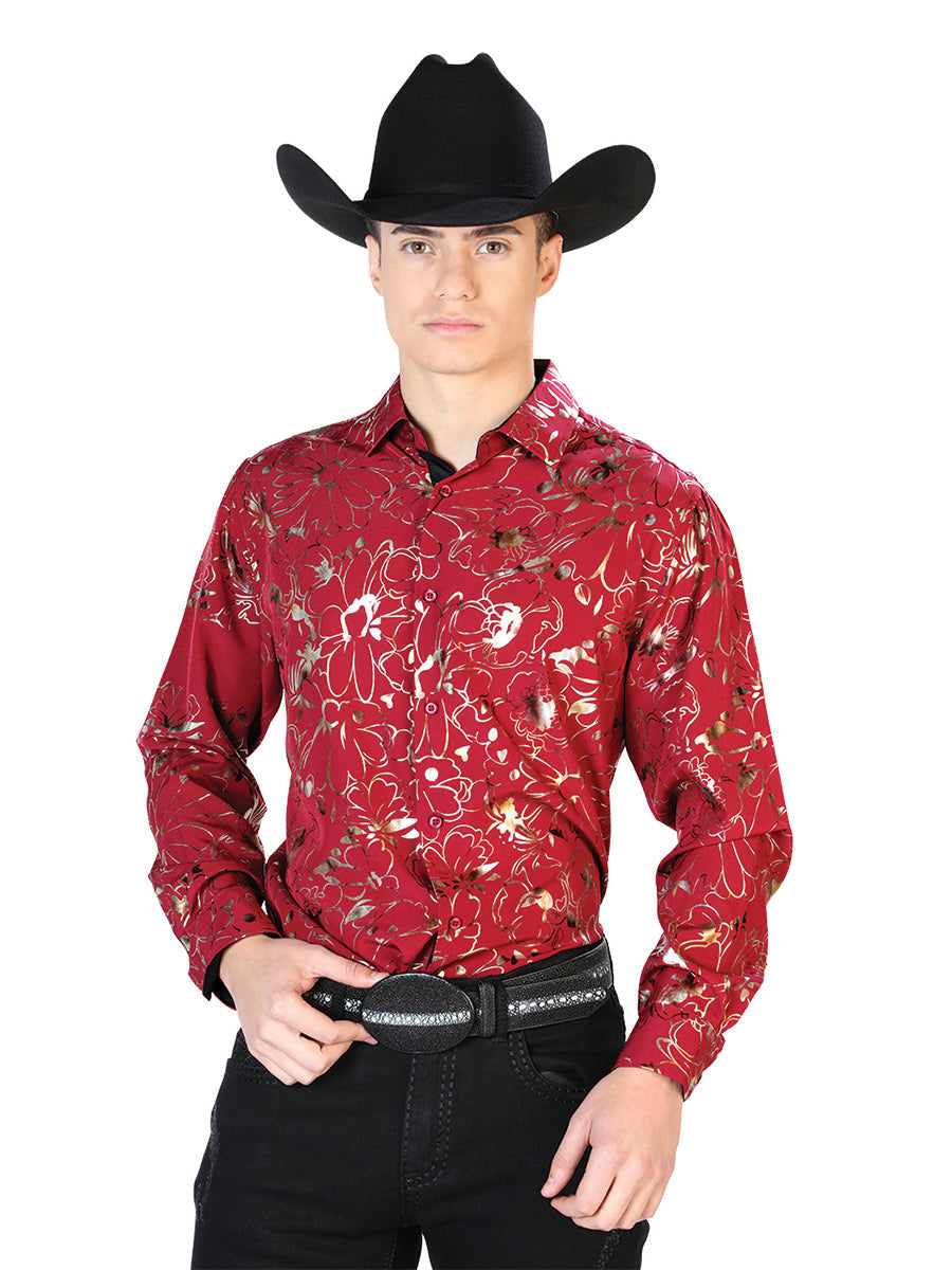Camisa Manga Larga El Señor de los Cielos Casual Manga Larga El Wh7 97% 3% Vino Oscuro