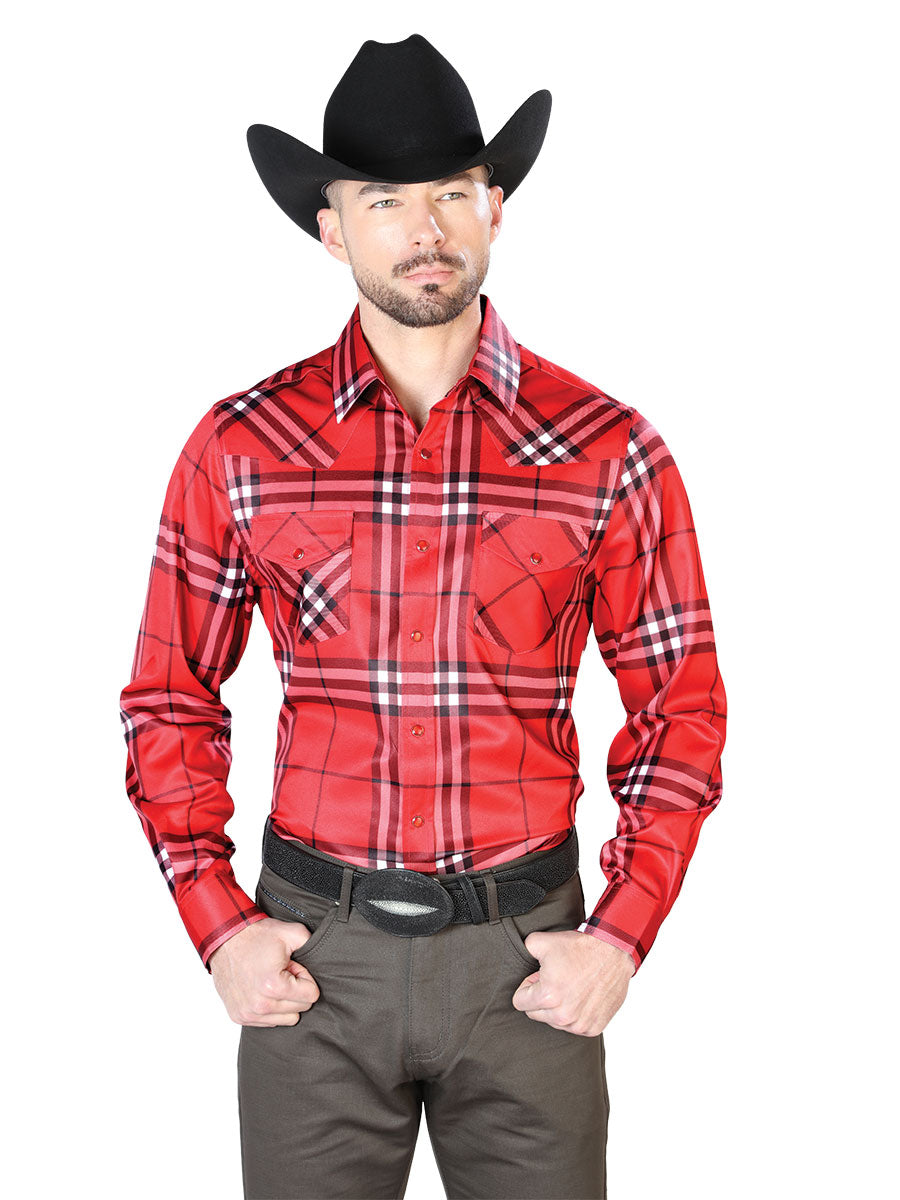 Camisa Manga Larga Rojo Casual Manga Larga
