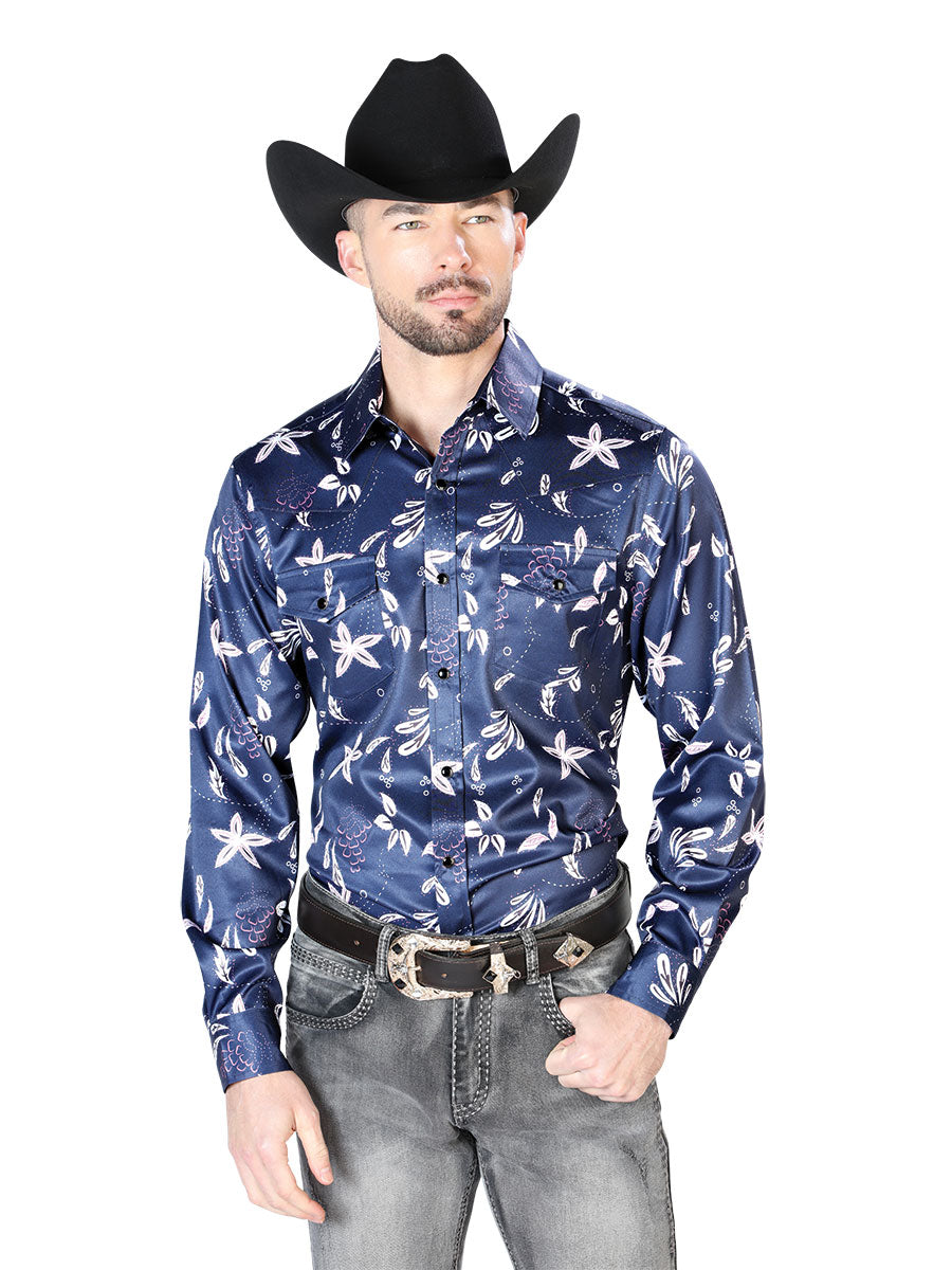 Camisa Manga Larga Azul Casual Manga Larga