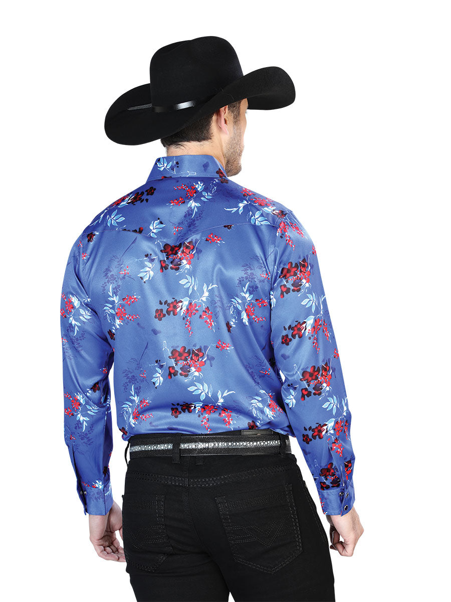 Camisa Manga Larga Azul Casual Manga Larga