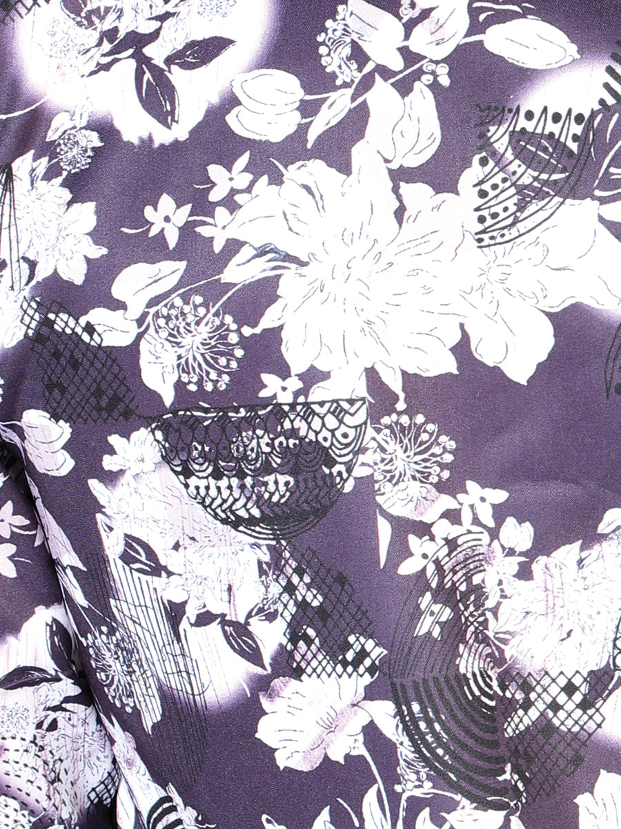 Camisa Manga Larga Morado Flor Estampado Manga Larga