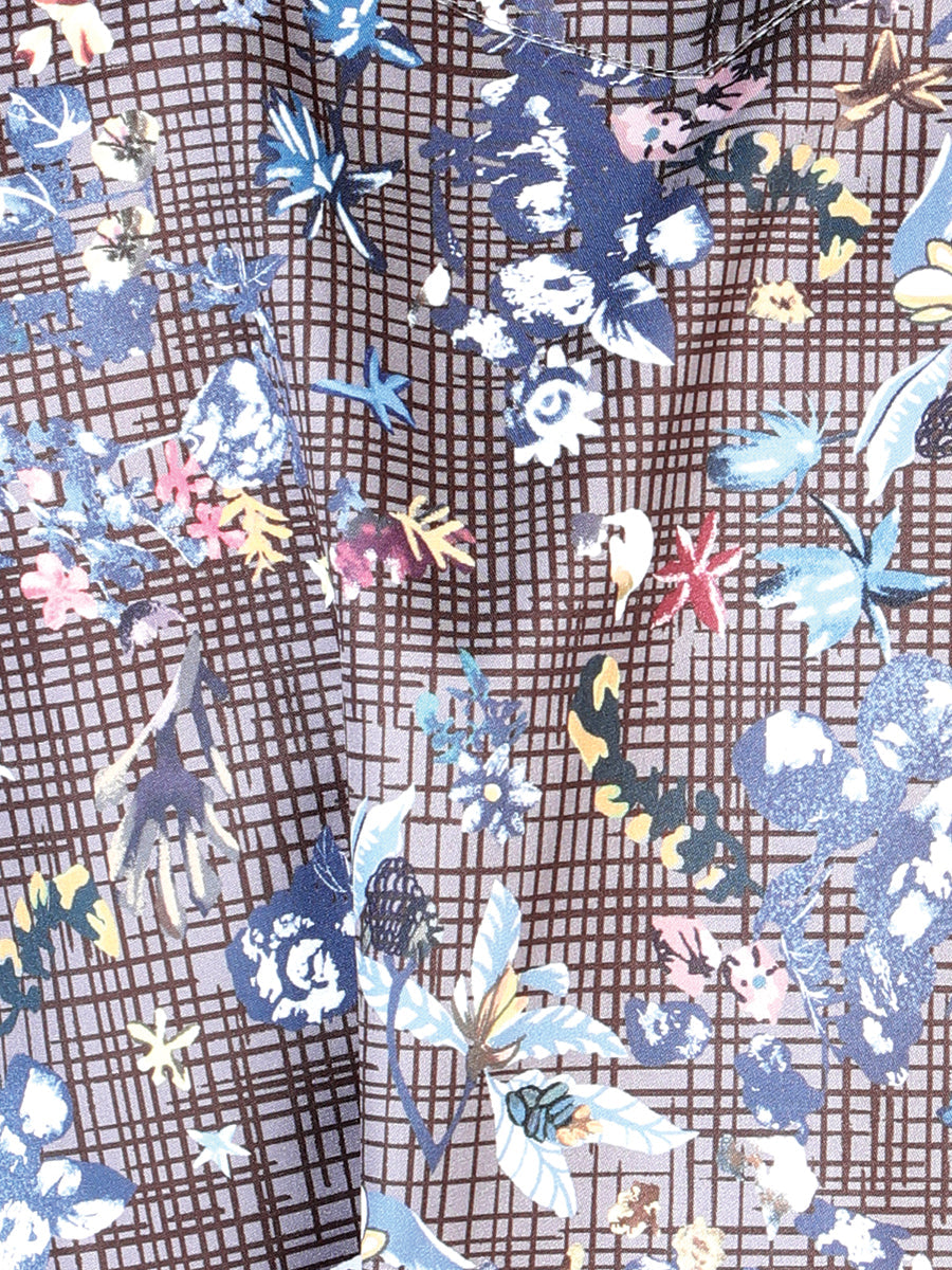 Camisa Manga Larga Azul Marino Floral Casual Manga Larga