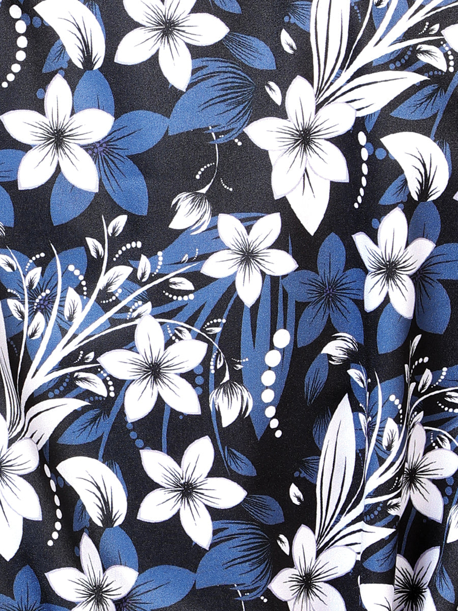 Camisa Manga Larga Azul Flor Casual Manga Larga