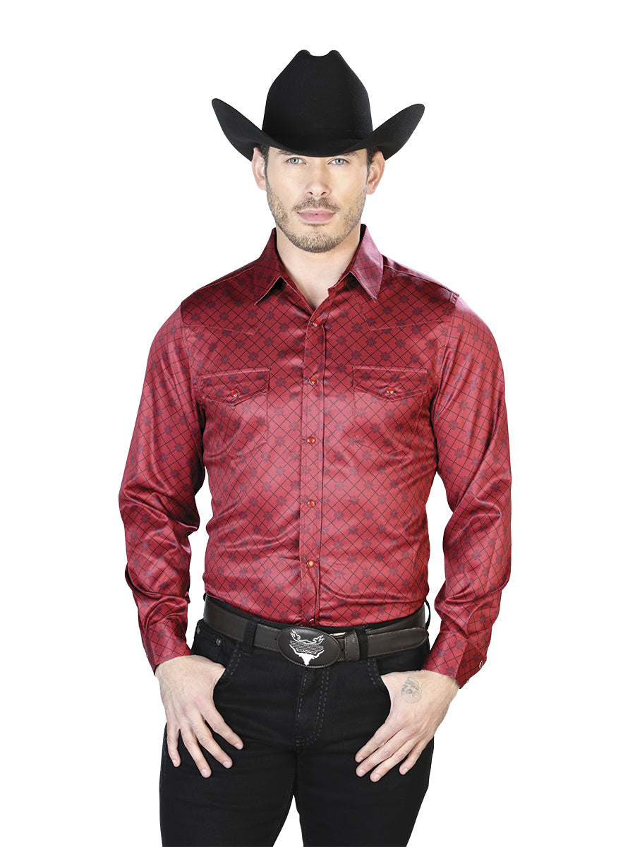Camisa Manga Larga BorgoñA Casual Manga Larga