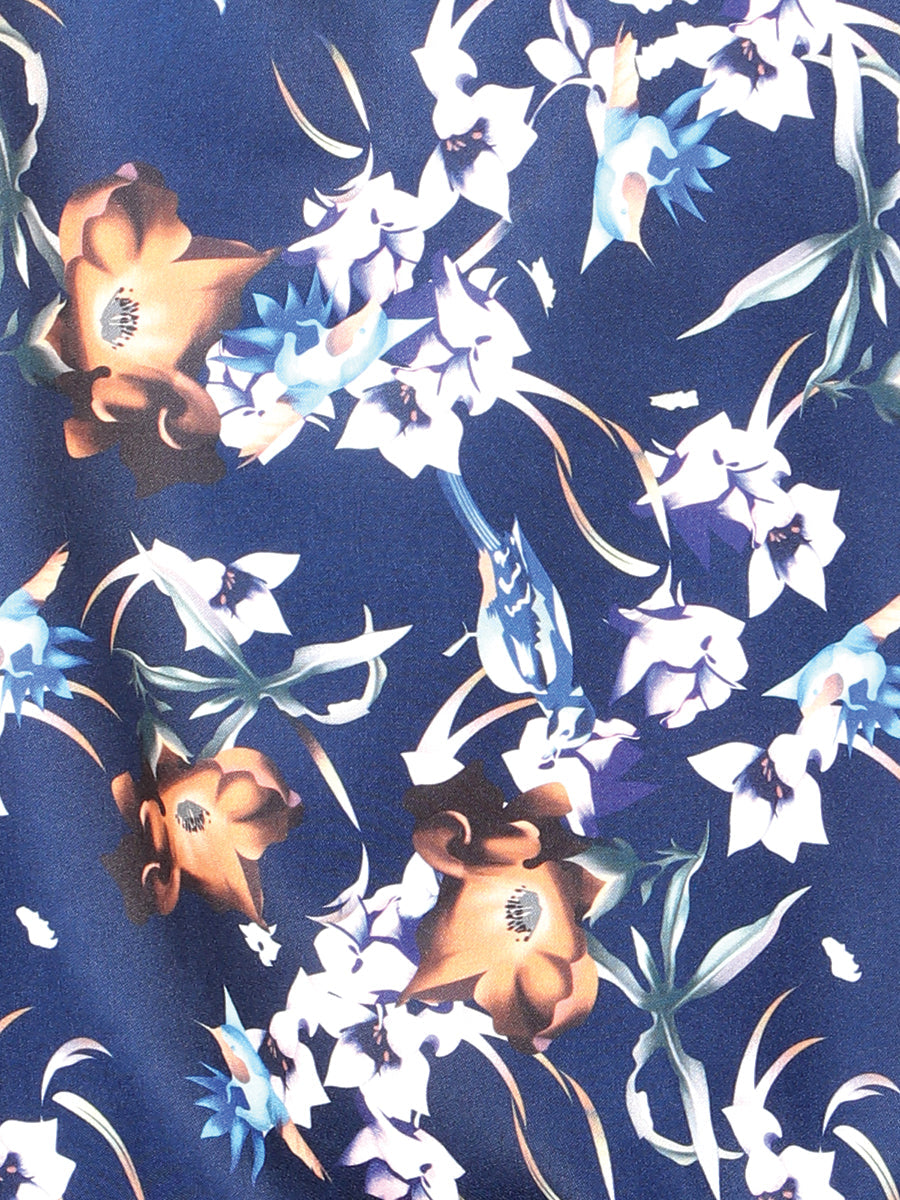 Camisa Manga Larga Azul Flowers Casual Manga Larga