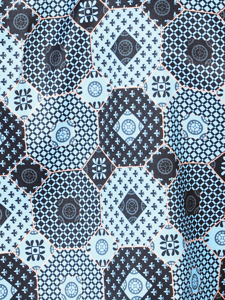 Camisa Manga Larga Azul Estampado Casual Manga Larga