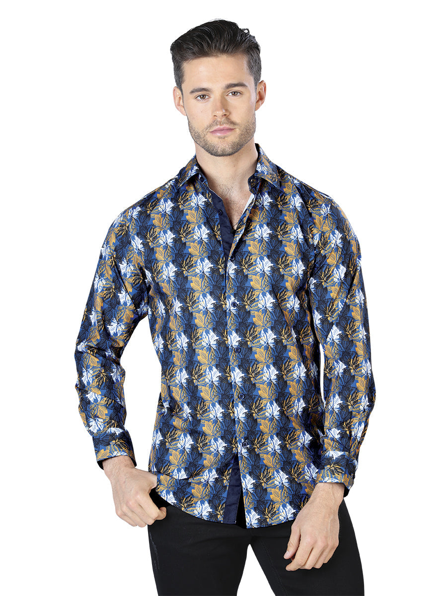 Camisa Manga Larga Azul Casual Manga Larga