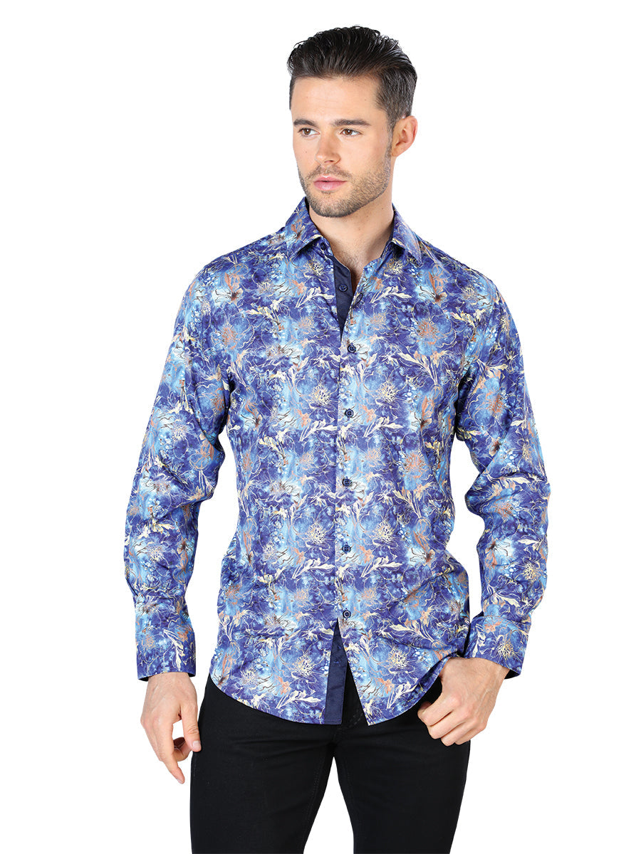 Camisa Manga Larga Azul Casual Manga Larga