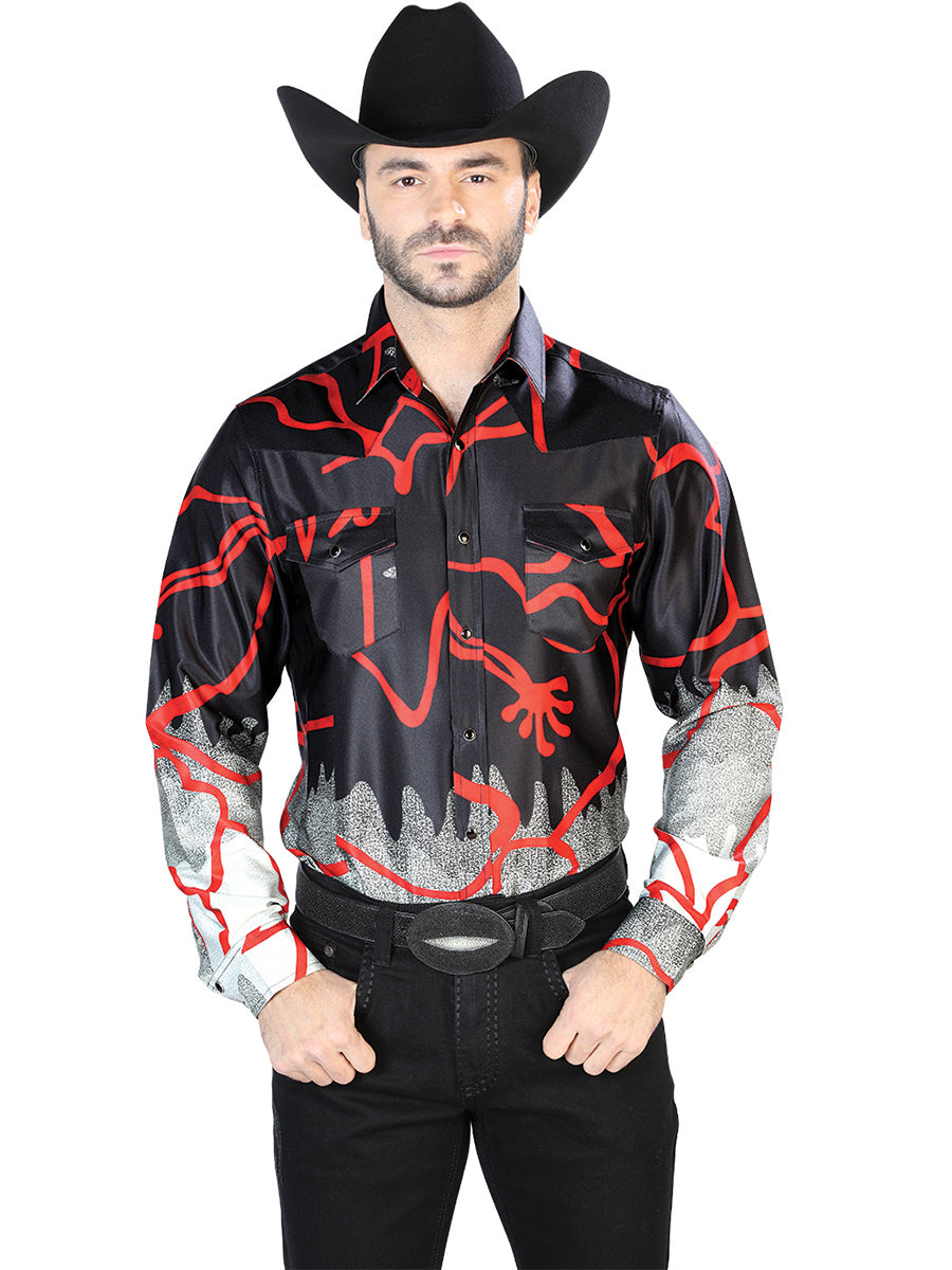 Camisa Manga Larga Negro Rojo Casual Manga Larga