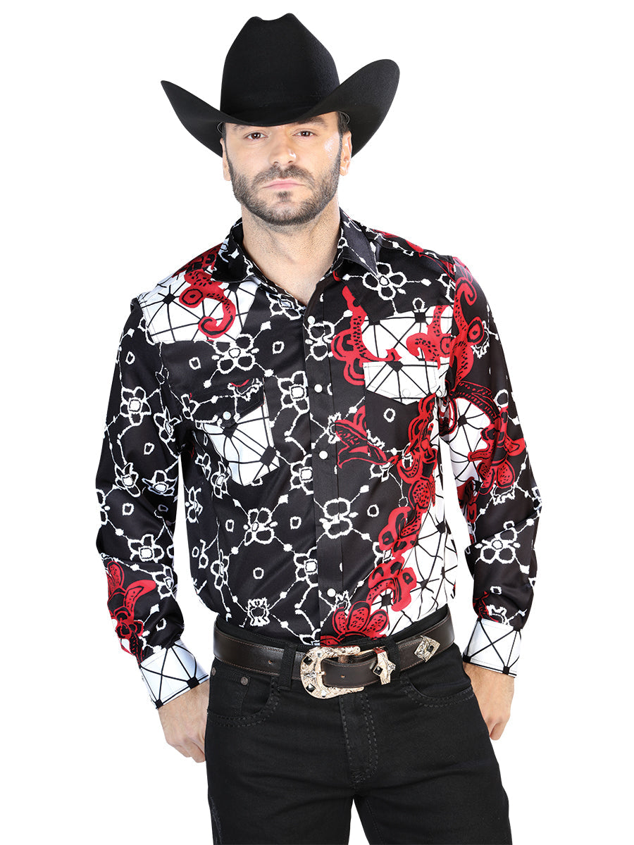 Camisa Manga Larga Negro Y Rojo Casual Manga Larga